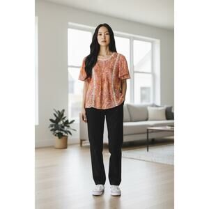 Nanette Lepore Floral Paisley Crochet Lace Flutter Sleeve Top Orange Size Medium